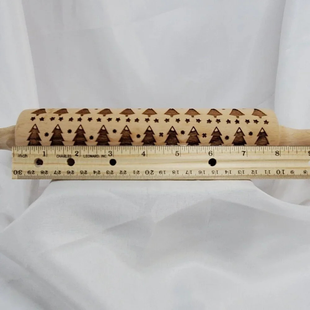Embossed Rolling Pins for Baking Christmas Tree Engraved Wooden Rolling - Picture 5 of 9
